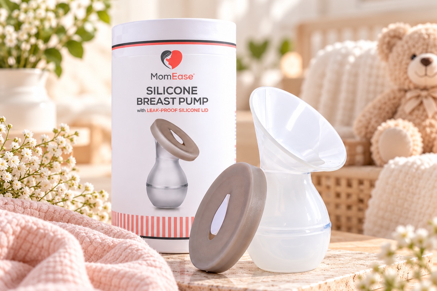 MomEase silicone breast pump with retail packaging