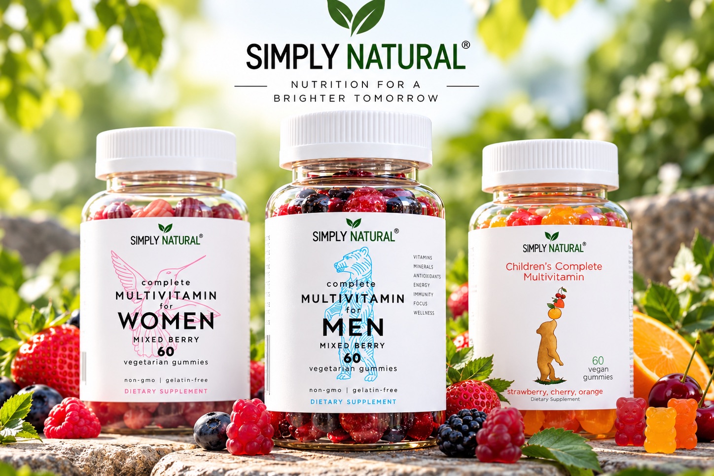 Simply Natural gummy vitamins for women, men and children